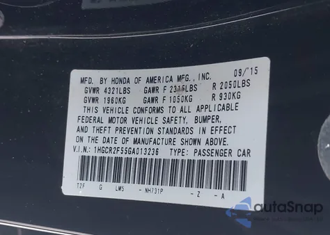 2016 Honda Accord Sport from USA, damaged, VIN 1HGCR2F55GA013236